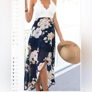 Asymmetrical Floral Maxi Dress